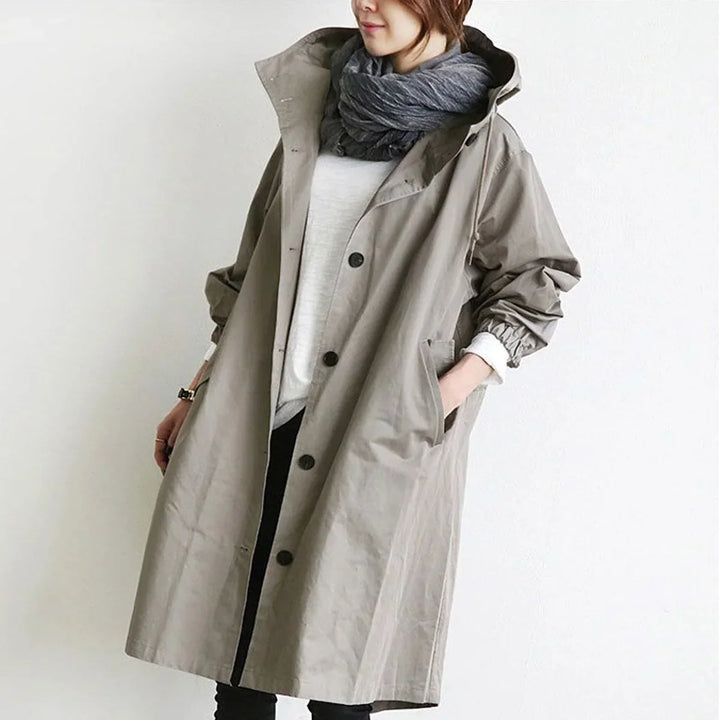 Women's Oversized Water-Resistant Button-Front Trench Coat
