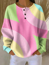 Women's Pastel Color-Block Waffle-Knit Henley Pullover Sweater