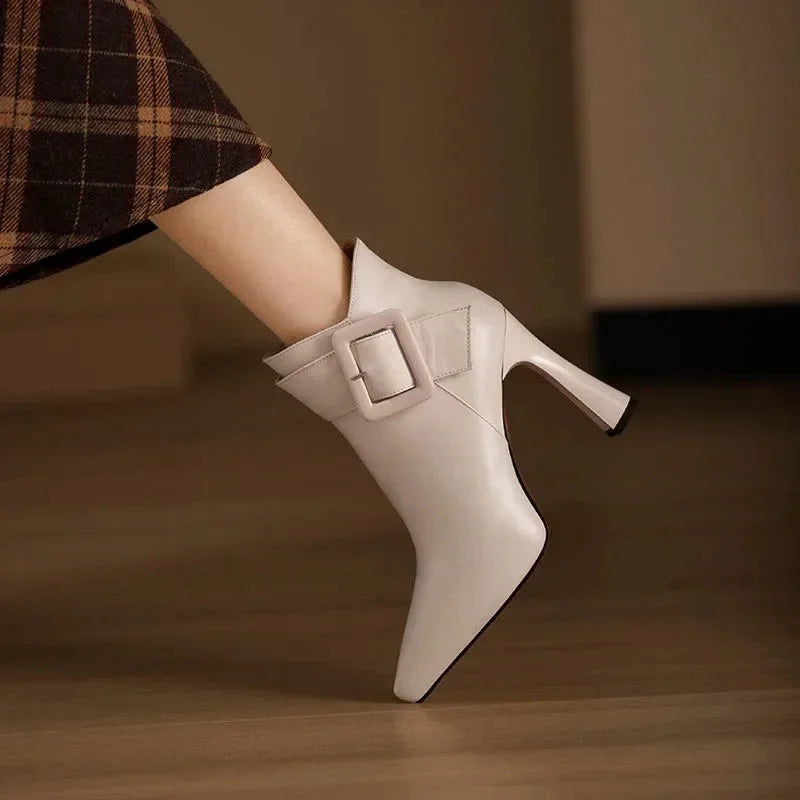 Women's Pointed-Toe High-Heel Ankle Boots – Buckle Strap
