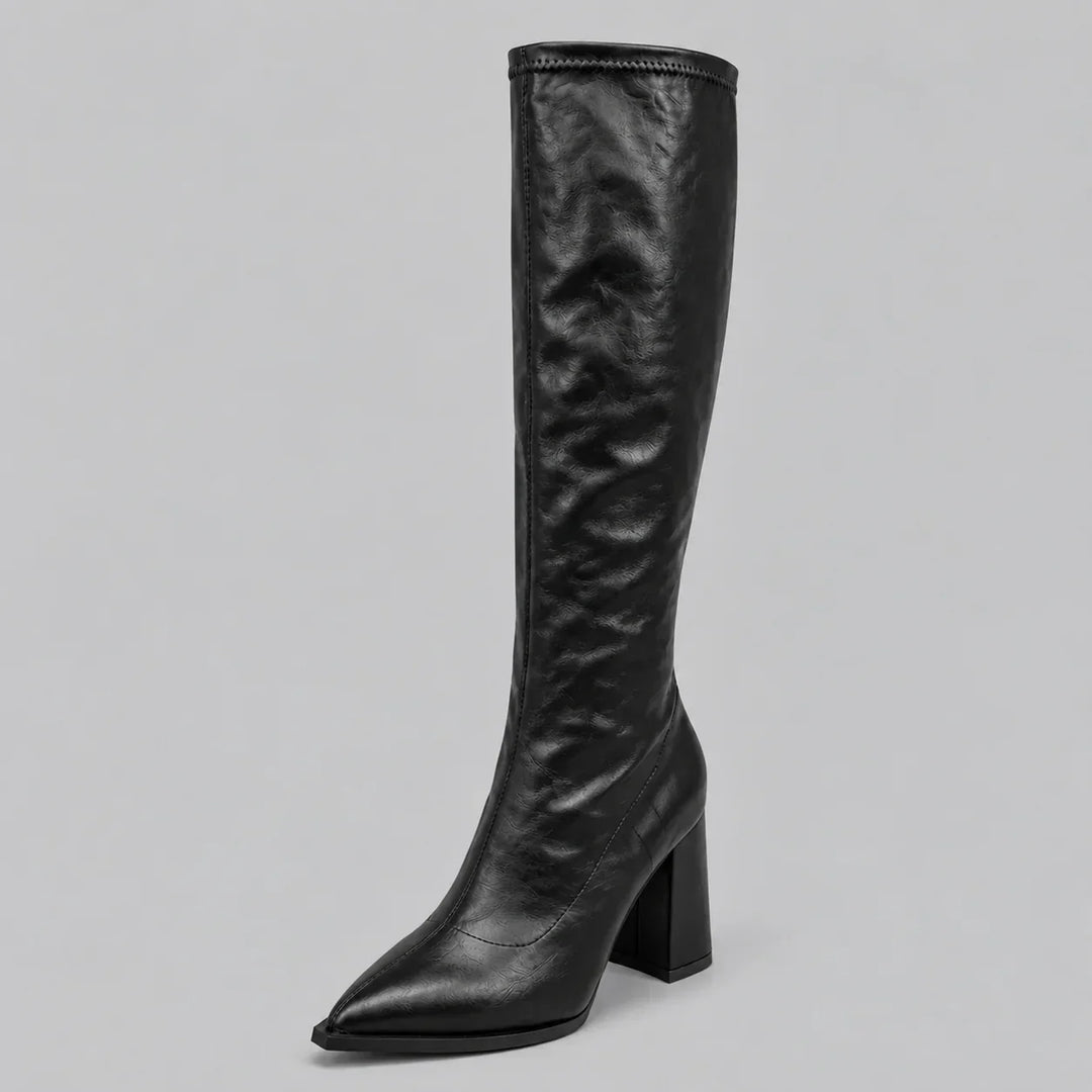 Women's Pointed Toe Knee-High Boots – Chunky Block Heel