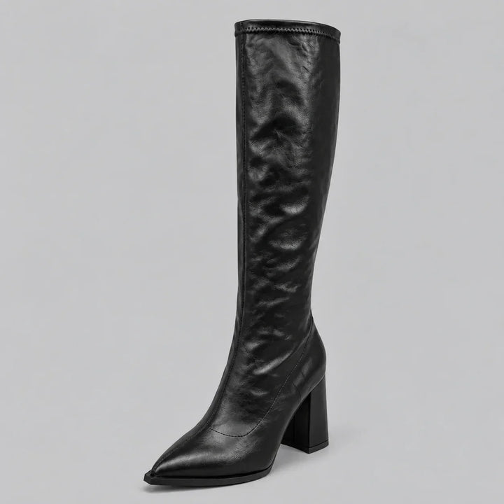 Women's Pointed Toe Knee-High Boots – Chunky Block Heel