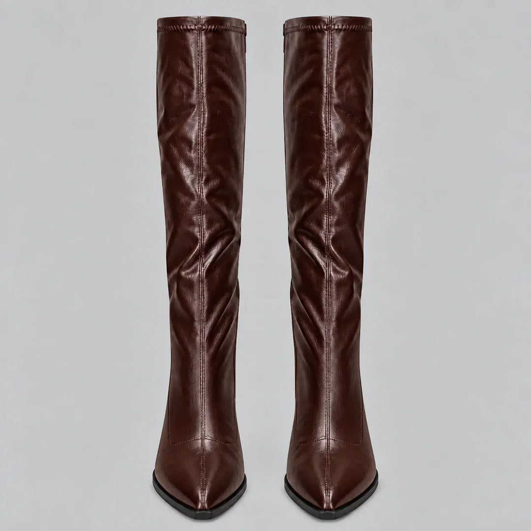 Women's Pointed Toe Knee-High Boots – Chunky Block Heel