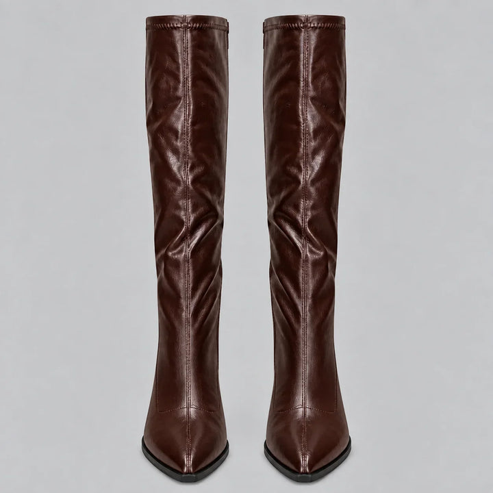 Women's Pointed Toe Knee-High Boots – Chunky Block Heel