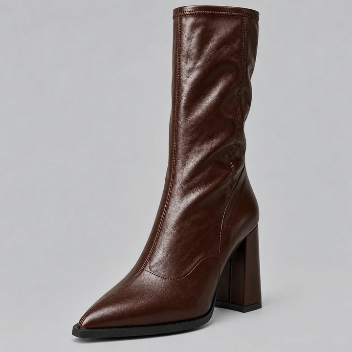 Women's Pointed Toe Knee-High Boots – Chunky Block Heel