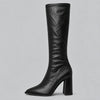 Women's Pointed Toe Knee-High Boots – Chunky Block Heel