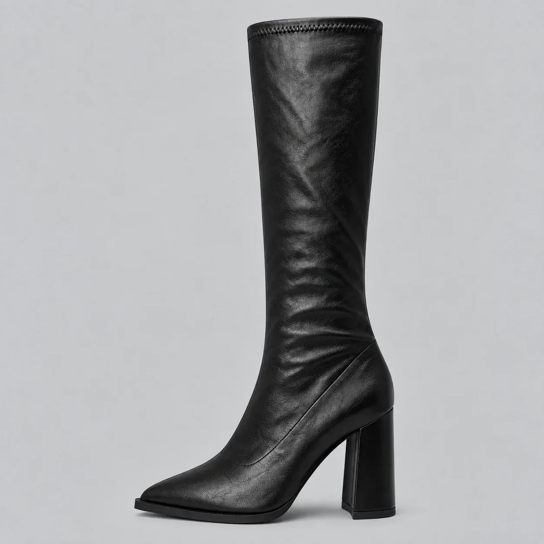 Women's Pointed Toe Knee-High Boots – Chunky Block Heel