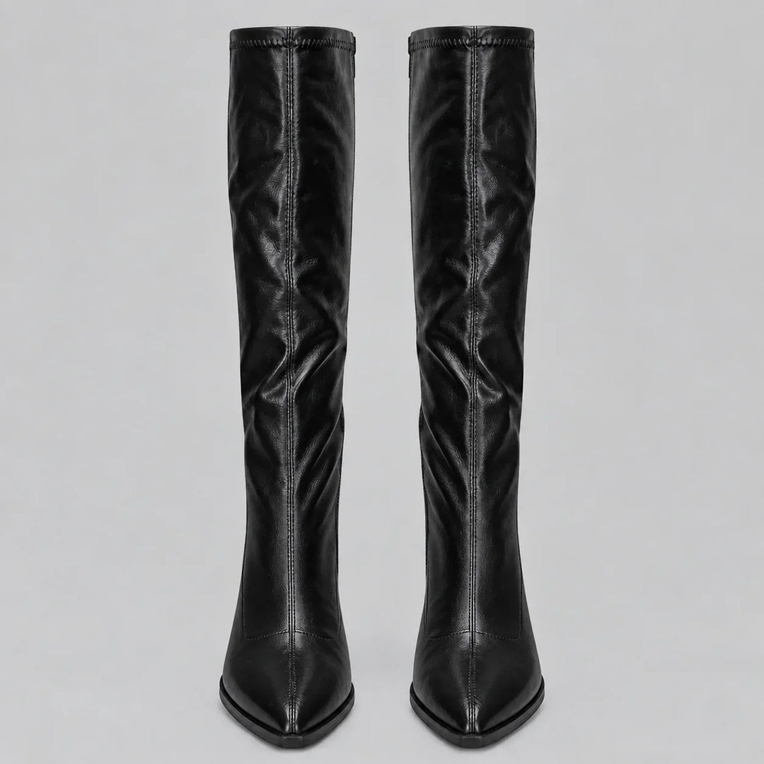 Women's Pointed Toe Knee-High Boots – Chunky Block Heel