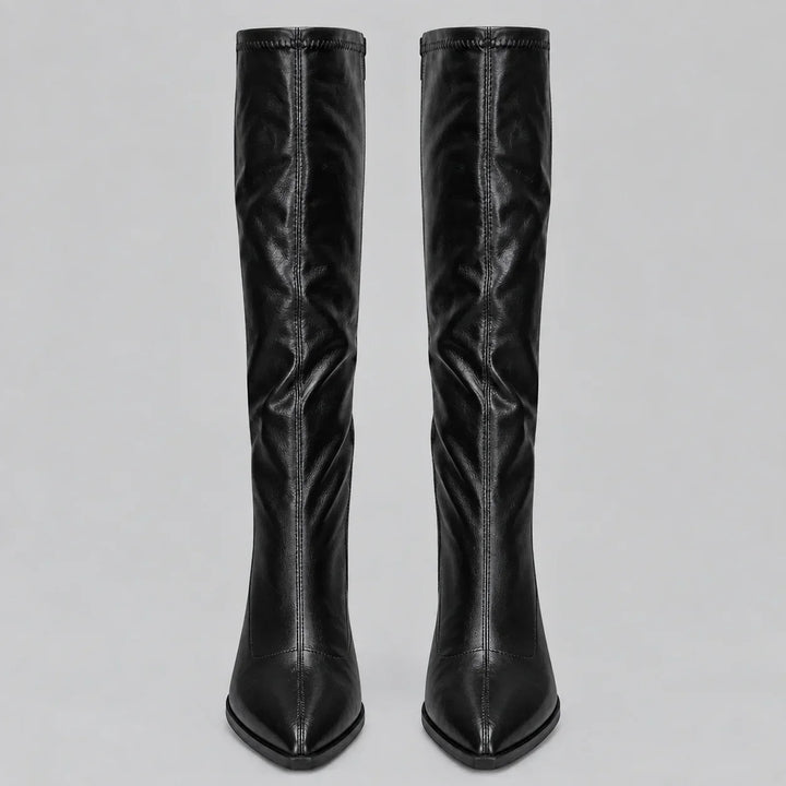 Women's Pointed Toe Knee-High Boots – Chunky Block Heel