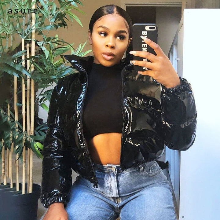 Women's Puffer Jacket – Cropped Metallic