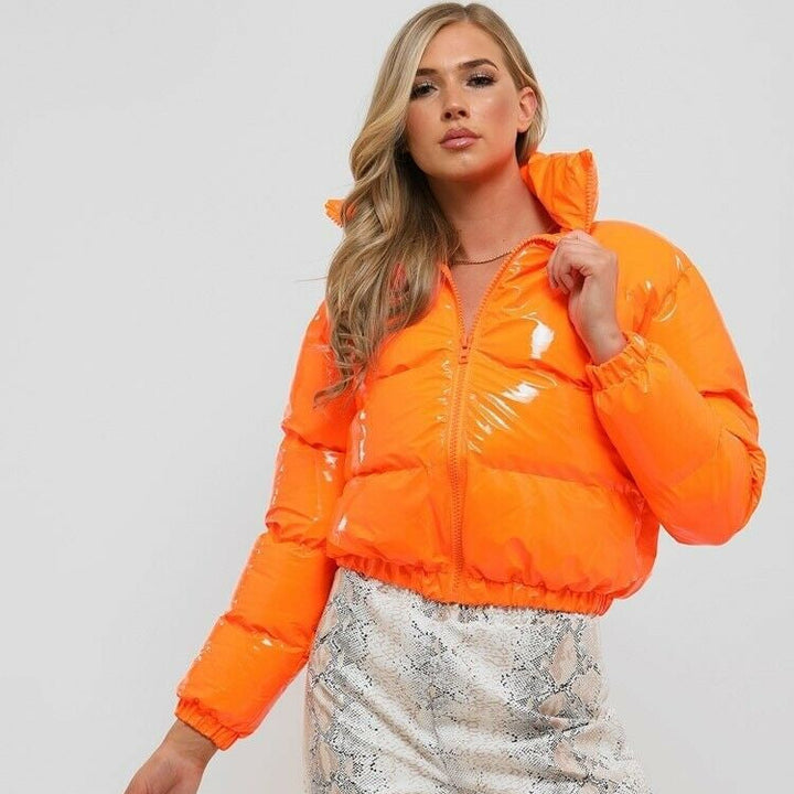 Women's Puffer Jacket – Cropped Metallic