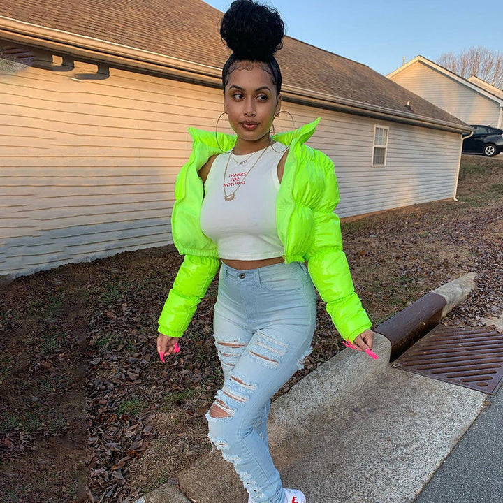 Women's Puffer Jacket – Cropped Metallic