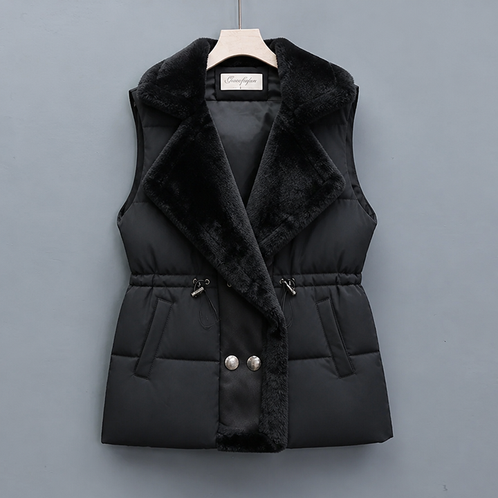 Women's Puffer Gilet – Padded Plush Collar & Cinched Waist