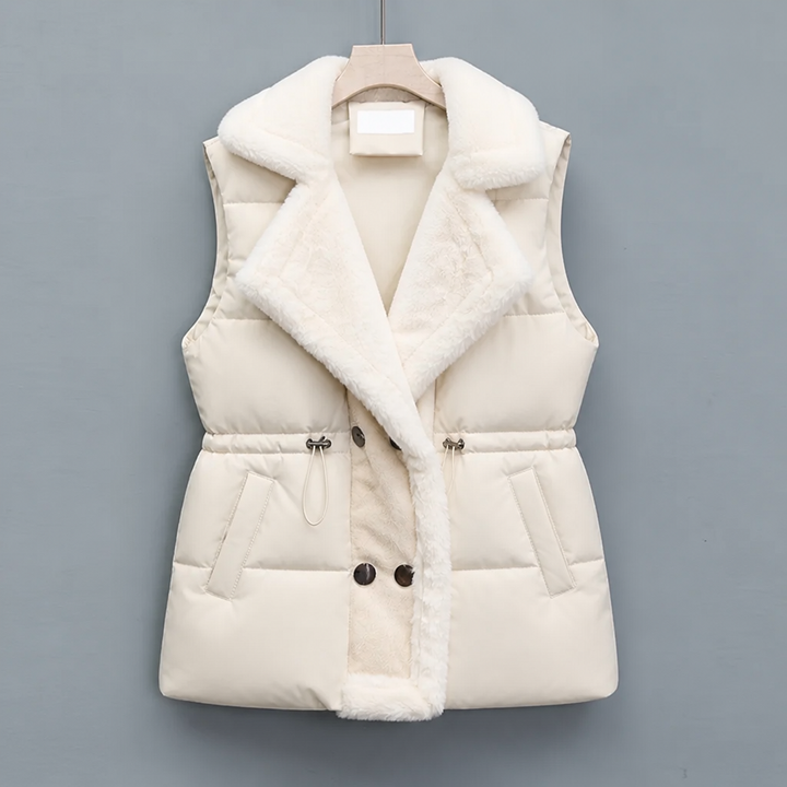 Women's Puffer Gilet – Padded Plush Collar & Cinched Waist