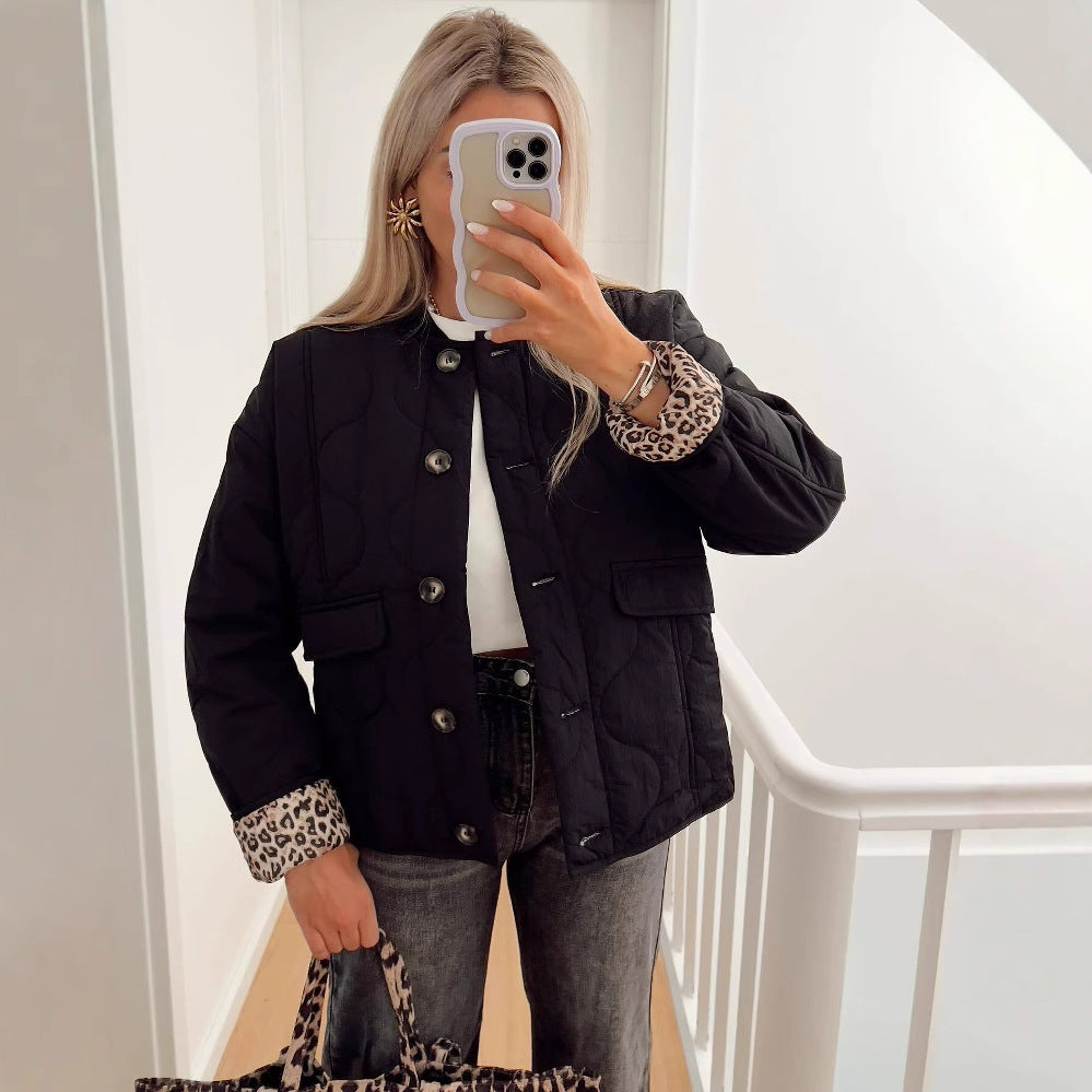Women's Jacket – Oversized Quilted Leopard Lining