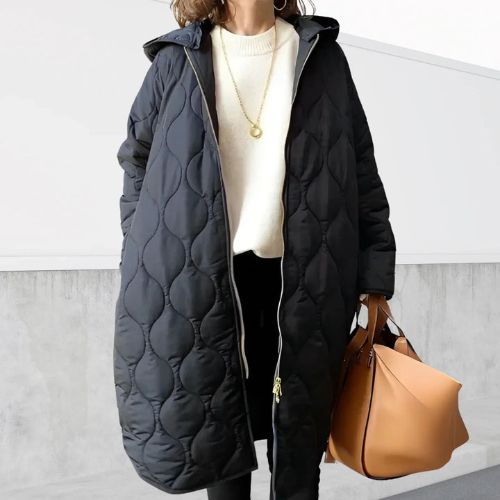 Women's Quilted Oversized Winter Puffer Coat – Hooded Full-Zip Design