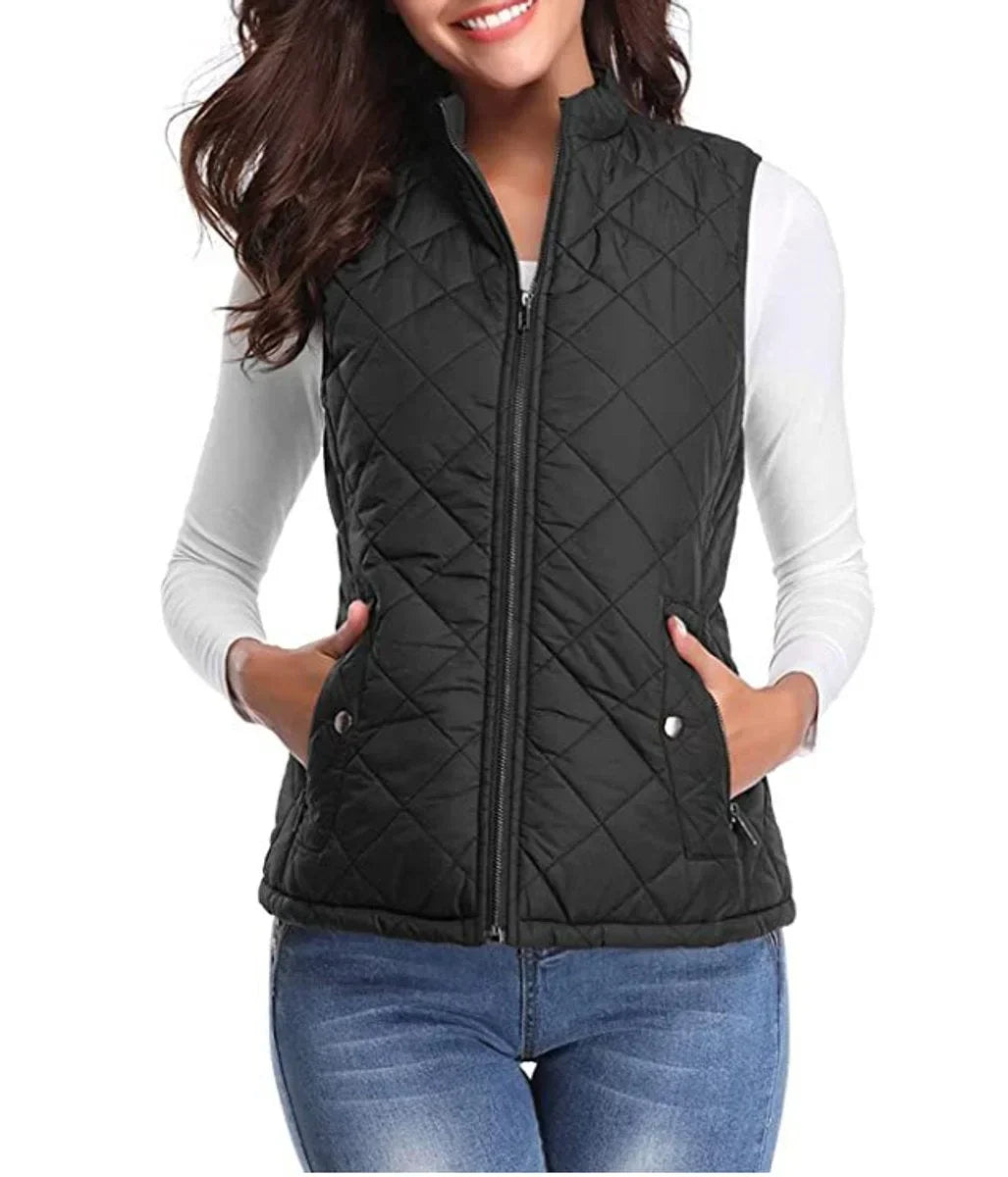 Women's Quilted Zip-Up Lightweight Puffer Vest Stand Collar