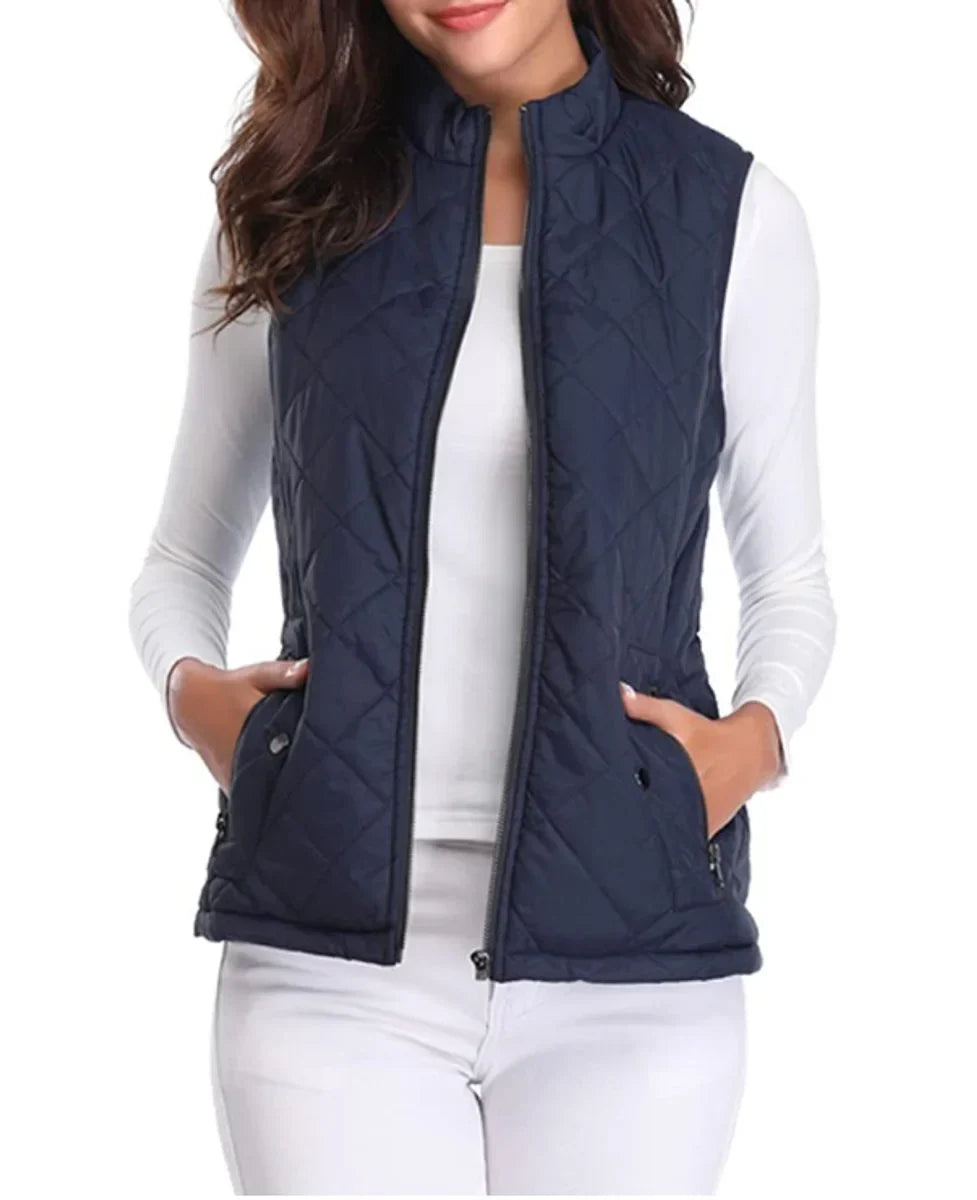 Women's Quilted Zip-Up Lightweight Puffer Vest Stand Collar