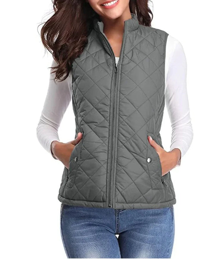 Women's Quilted Zip-Up Lightweight Puffer Vest Stand Collar