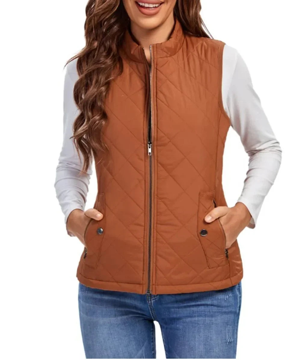 Women's Quilted Zip-Up Lightweight Puffer Vest Stand Collar