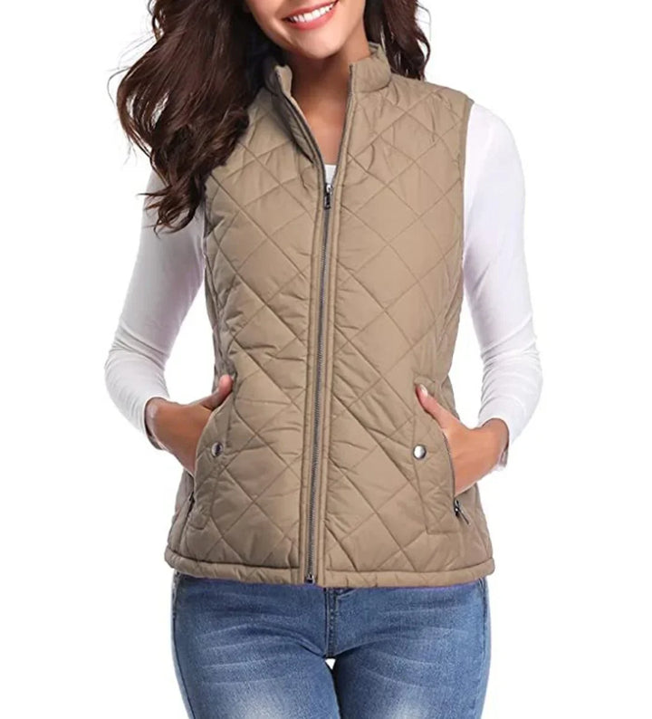 Women's Quilted Zip-Up Lightweight Puffer Vest Stand Collar