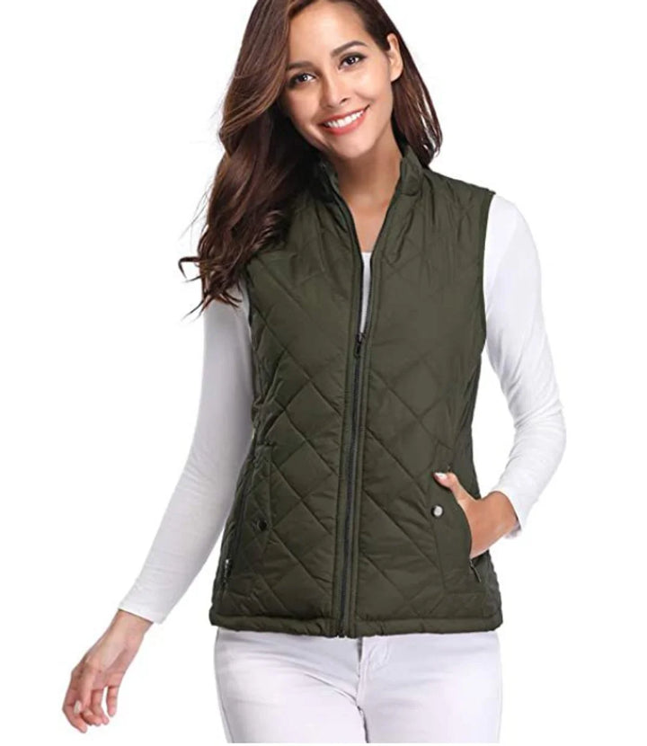 Women's Quilted Zip-Up Lightweight Puffer Vest Stand Collar