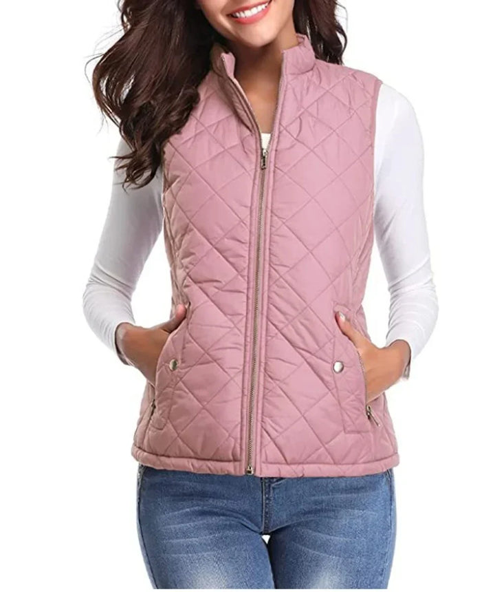 Women's Quilted Zip-Up Lightweight Puffer Vest Stand Collar