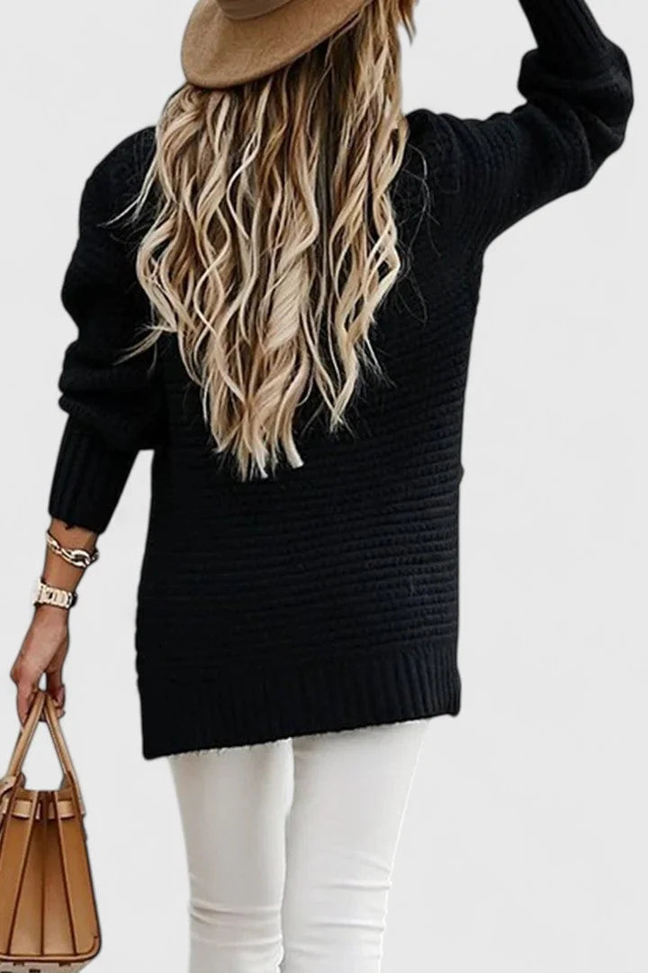 Women's Relaxed-Fit Chunky Knit Sweater – Mock Neck And Side-Slit Hem