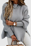 Women's Relaxed-Fit Chunky Knit Sweater – Mock Neck And Side-Slit Hem