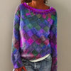 Women's Relaxed-Fit Diamond-Pattern Colorful Knit Sweater