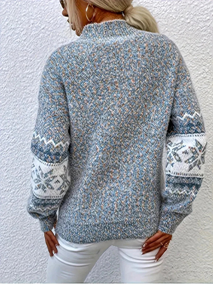 Women's Relaxed Fit Fair Isle Knit Sweater – Mock Neck And Long Sleeves