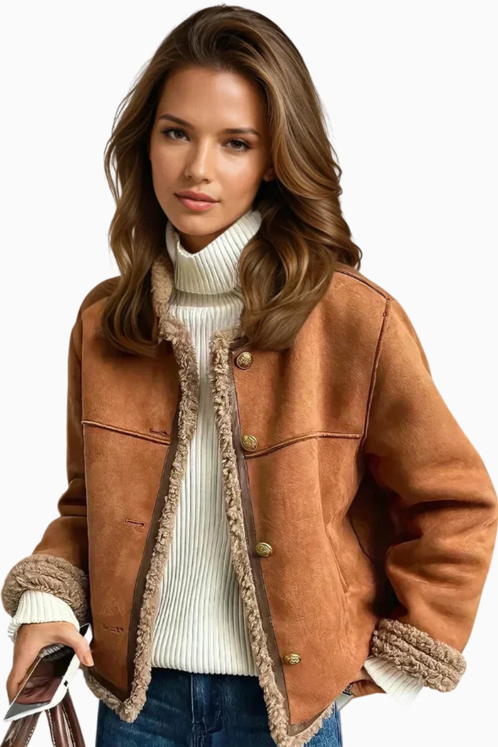 Women's Jacket – Cropped Faux Shearling Button-Front