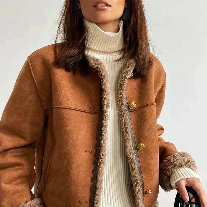 Women's Jacket – Cropped Faux Shearling Button-Front