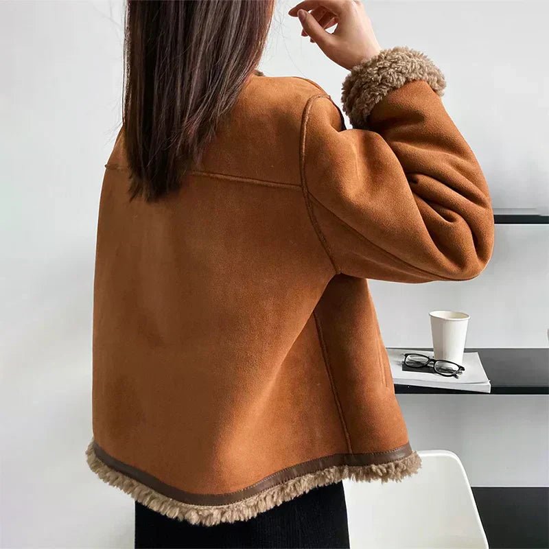 Women's Jacket – Cropped Faux Shearling Button-Front