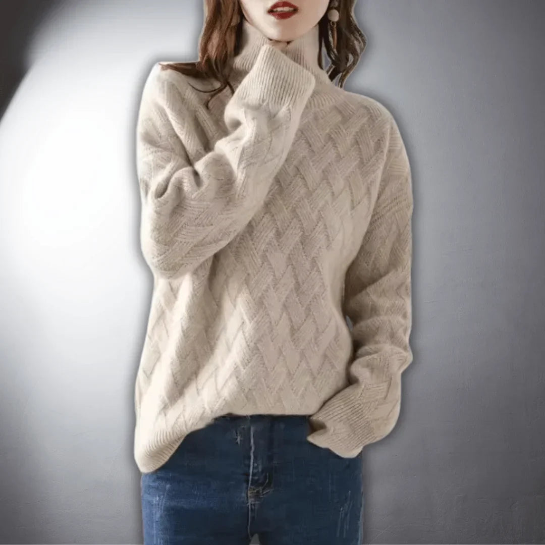Women's Relaxed-Fit Knit Basketweave Sweater – Turtleneck