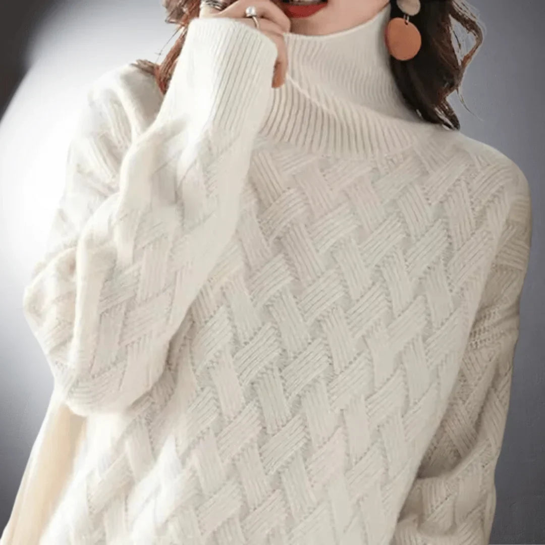 Women's Relaxed-Fit Knit Basketweave Sweater – Turtleneck