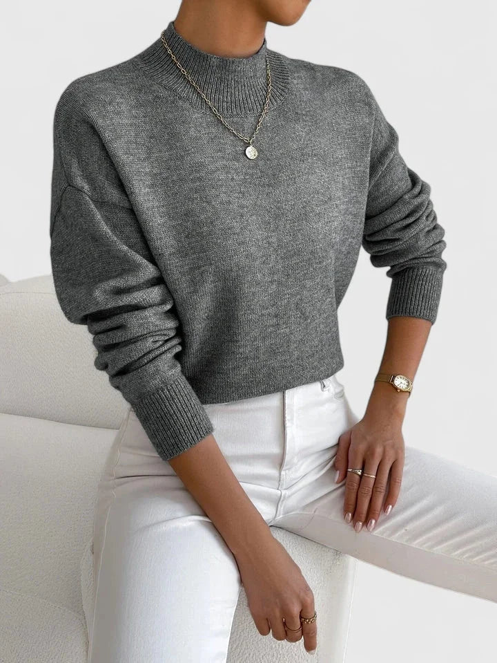 Women's Relaxed Fit Knit Sweater – High-Neck And Ribbed Cuffs