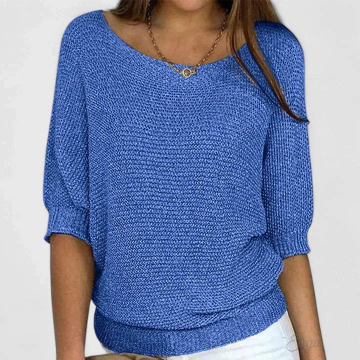 Women's Relaxed Fit Knit Sweater – Wide Scoop-Neck And 3/4-Sleeves
