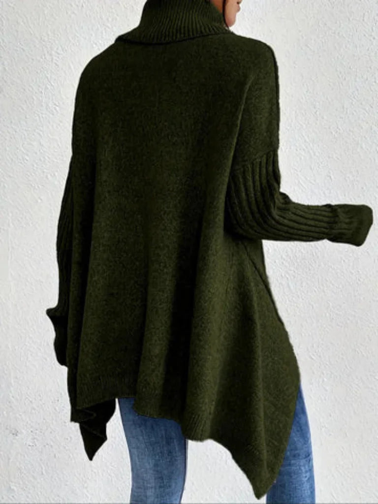 Women's Relaxed-Fit Long Sleeve Knit Sweater – Cowl-Neck And Asymmetric Hem