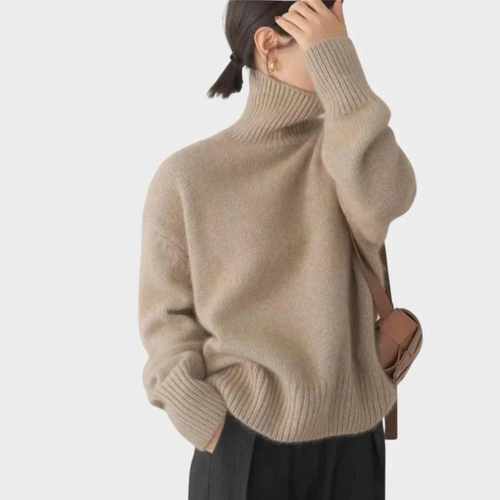 Women's Relaxed-Fit Long-Sleeve Knit Sweater – Turtleneck And Ribbed Cuffs