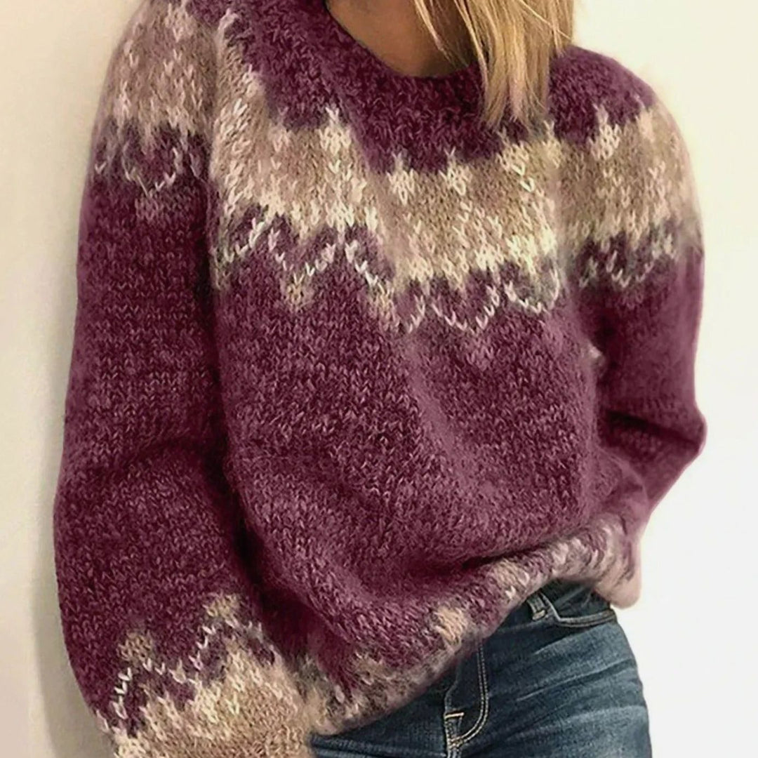 Women's Jumper – Patterned Crew Neck Knit
