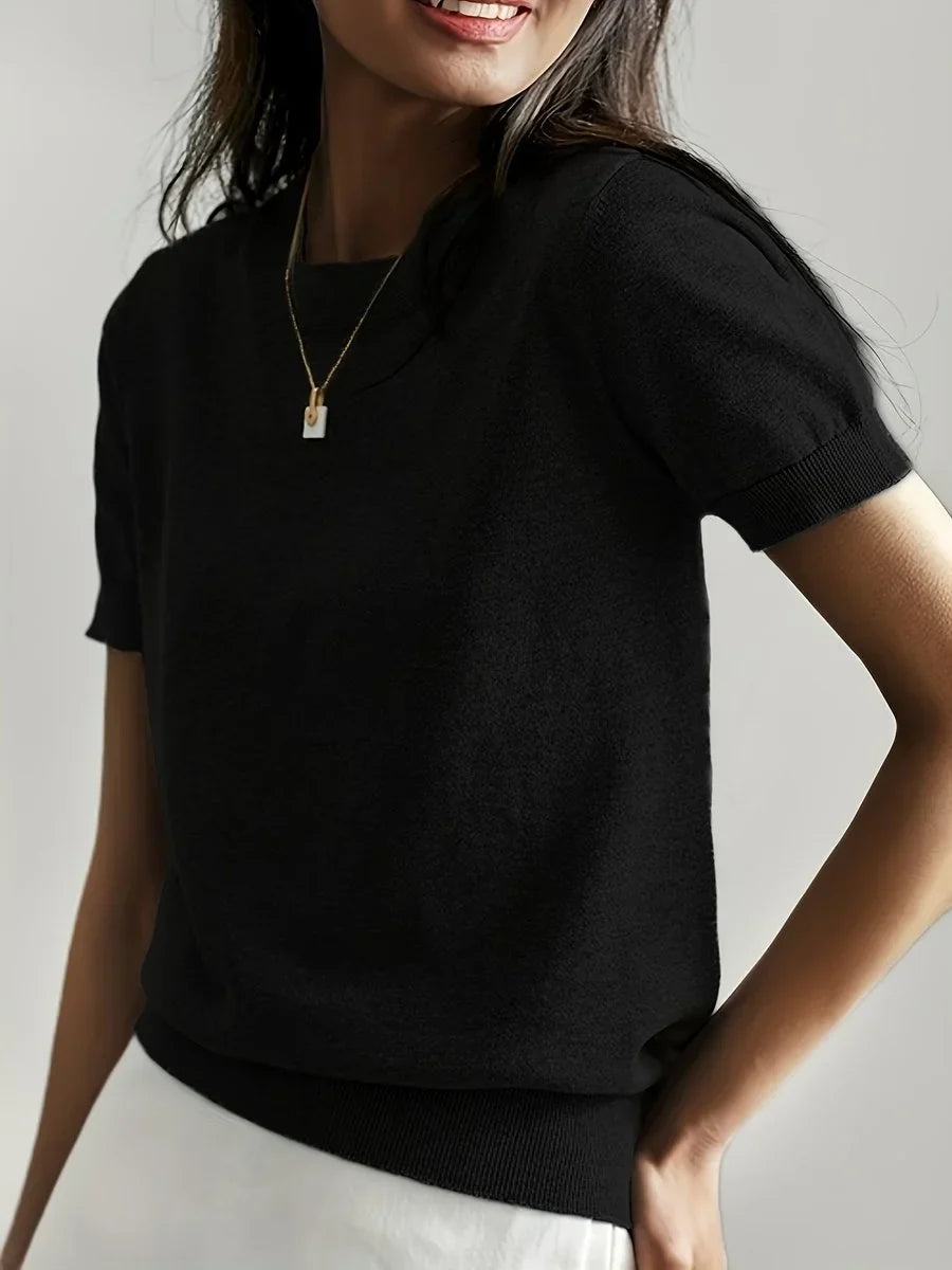 Women's Relaxed-Fit Short-Sleeve Knit Sweater Top