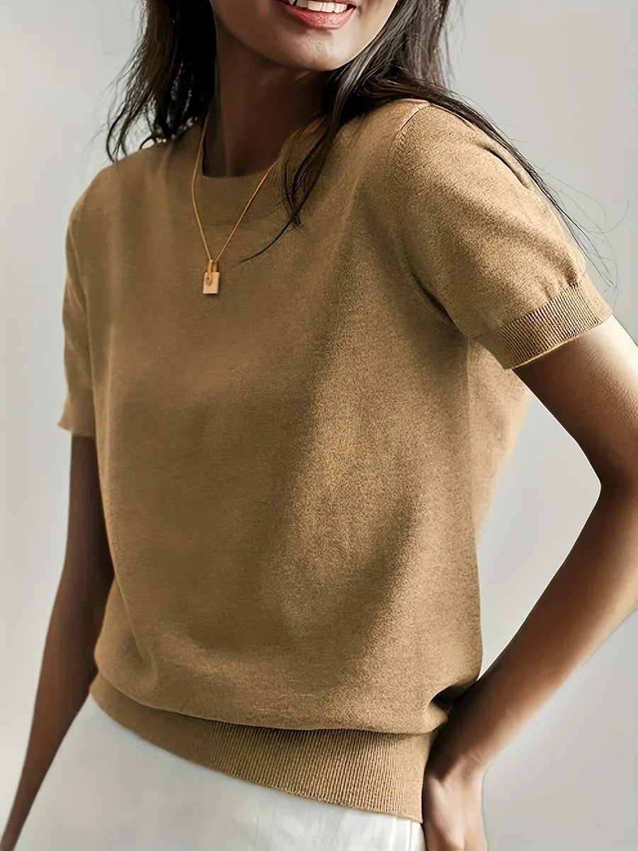 Women's Relaxed-Fit Short-Sleeve Knit Sweater Top
