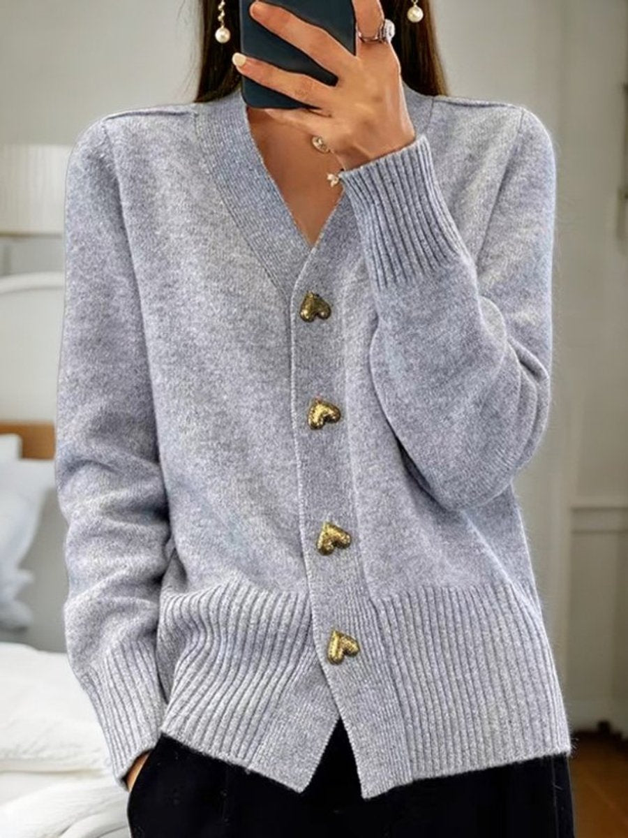 Women's Cardigan – Heart-Button Knit