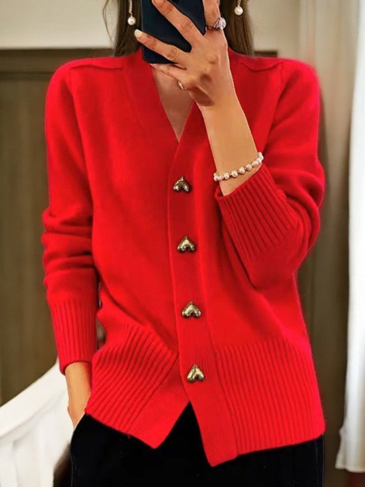 Women's Cardigan – Heart-Button Knit