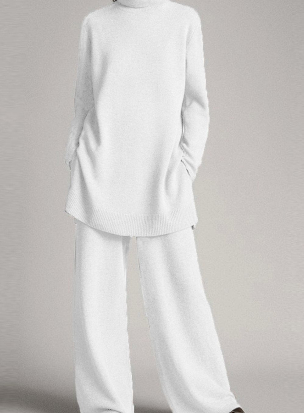 Women's Two-Piece Set – Turtleneck Knit Lounge Set