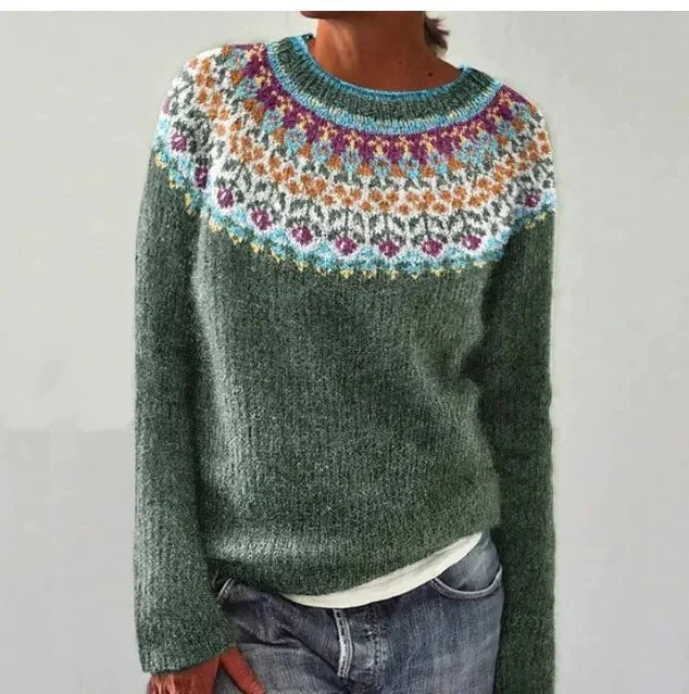 Women's Retro Striped Relaxed-Fit Knit Sweater
