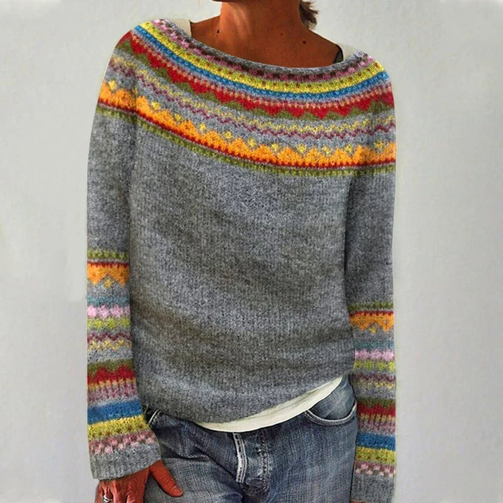 Women's Retro Striped Relaxed-Fit Knit Sweater