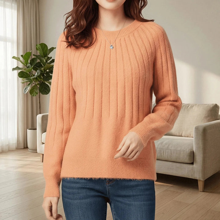 Women's Ribbed Crew Neck Knitted Jumper