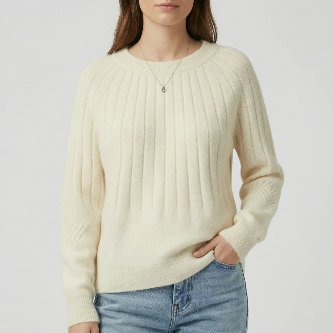 Women's Ribbed Crew Neck Knitted Jumper