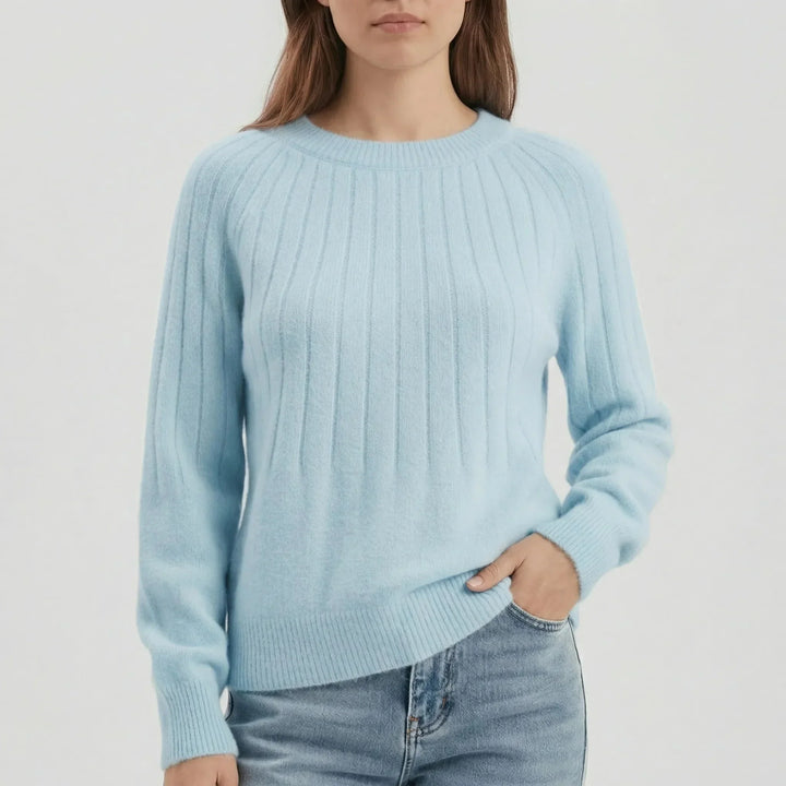 Women's Ribbed Crew Neck Knitted Jumper